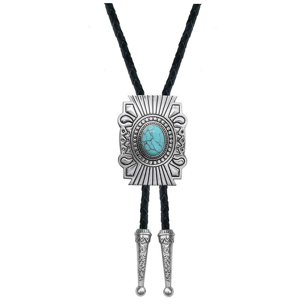 7853 Vintage American Western Cowboy Indian Art Turquoise Stone Rectangular